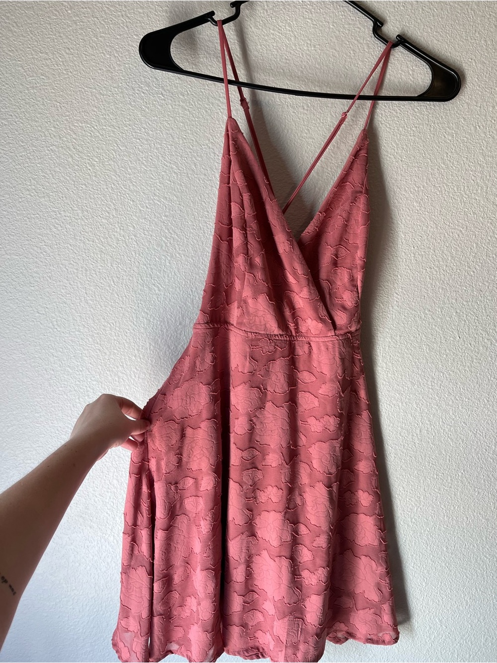 Speechless Dusty Rose Lace Mini Dress with Crisscross Straps